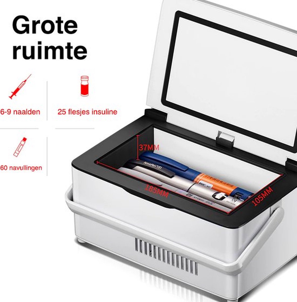 Medische Insuline Koelbox - Diabetes Koeltas - Draagbare Medicijnen Koelkast - insuline koeltas - Geneeskunde - Auto Met Ingebouwd Alarm - Cooler - 8-36 uren Batterijcapaciteit - 10200 mAh - Wit