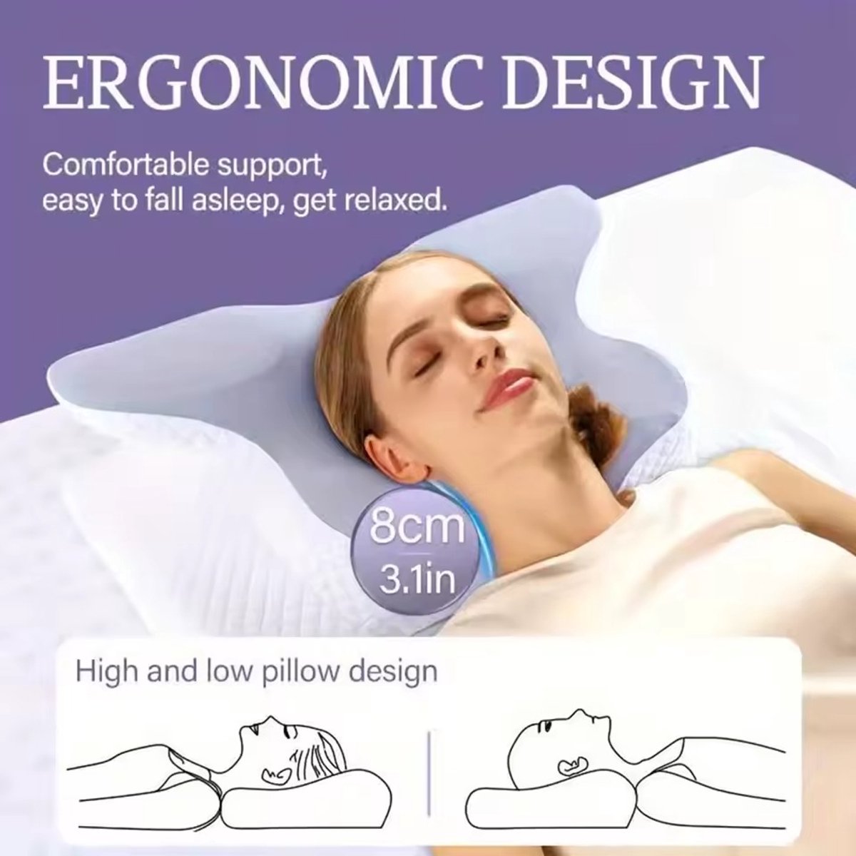Orthopedisch Nekkussen - Butterfly Sleep Memory Foam - Comfortabele Slow Rebound - Voor Diepe Slaap en Nekmassage - Cervicaal kussen - Grijs - Ideaal voor Bed & Reizen