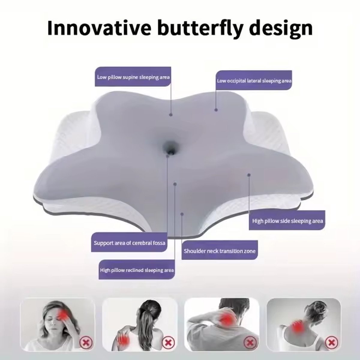 Orthopedisch Nekkussen - Butterfly Sleep Memory Foam - Comfortabele Slow Rebound - Voor Diepe Slaap en Nekmassage - Cervicaal kussen - Grijs - Ideaal voor Bed & Reizen