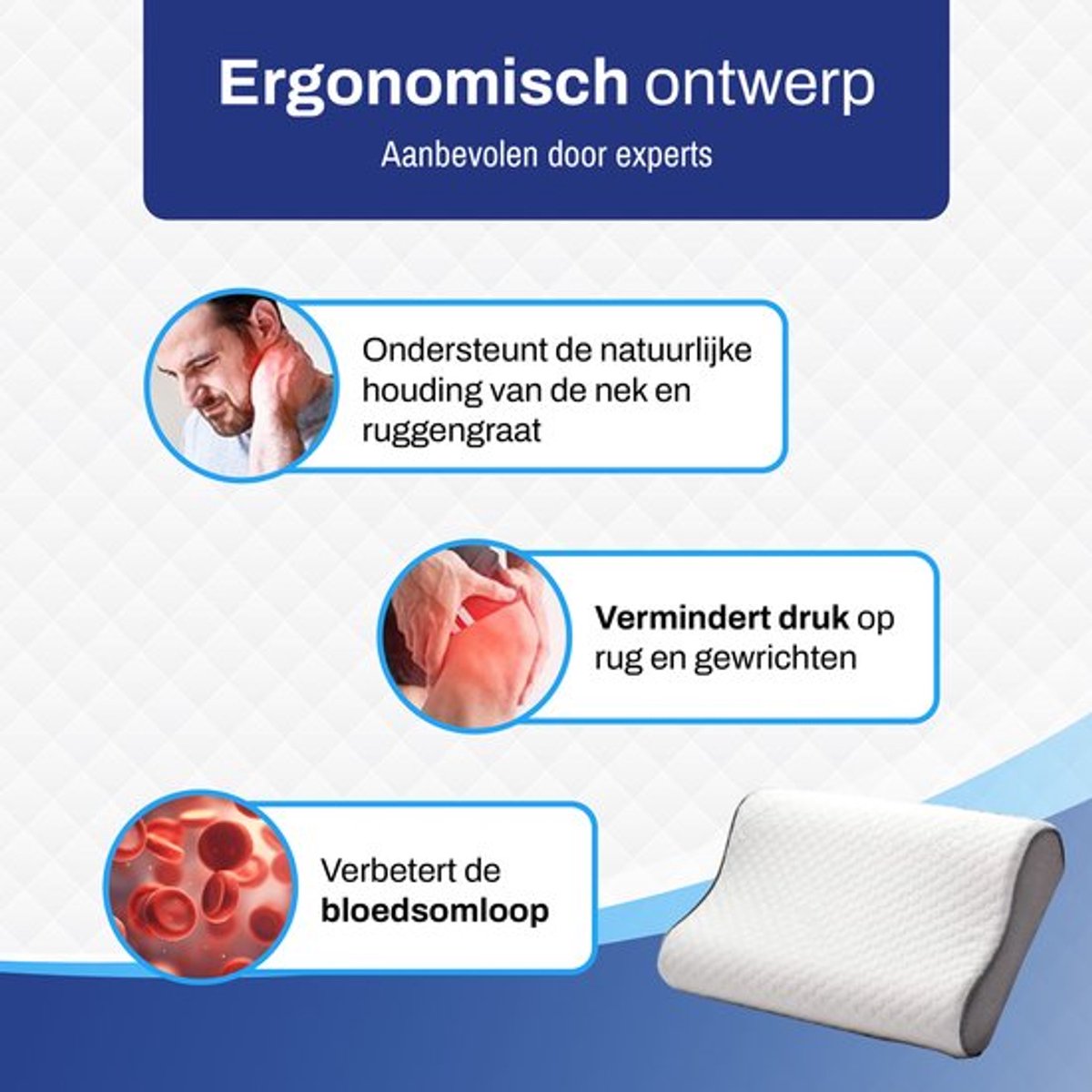 Popalino® Ergonomisch Hoofdkussen Nekklachten + Extra hoes - Slaapkussen tegen Nek & Rugpijn – Anti Snurk Kussen Traagschuim - Apneu kussen