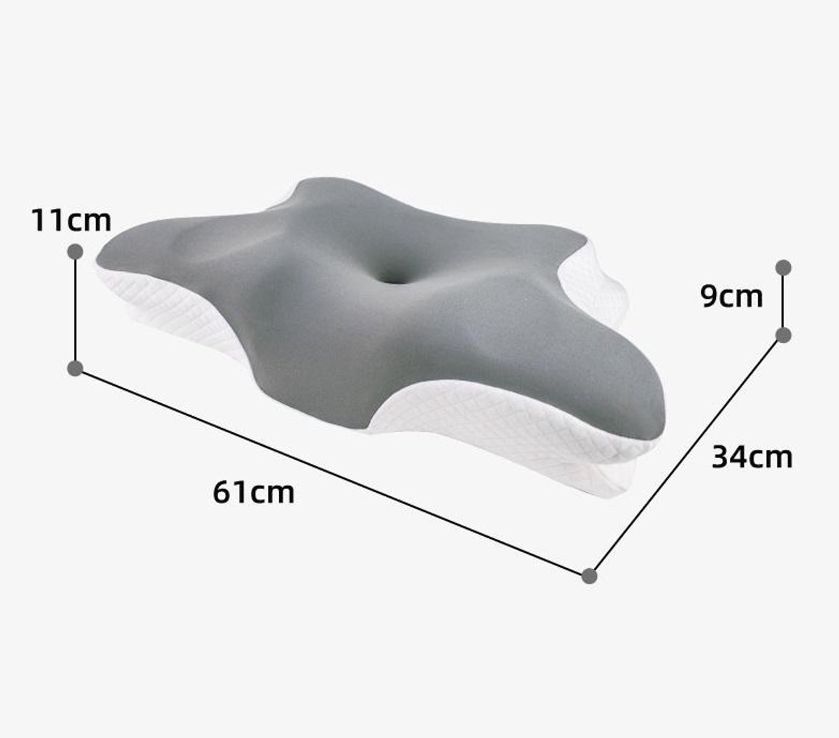 Popalino® Hoofdkussen Memory Foam voor Nekklachten – Orthopedisch & Ergonomisch kussen - Geschikt voor rug-, zij- en buikslapers - Traagschuim - Grijs/wit