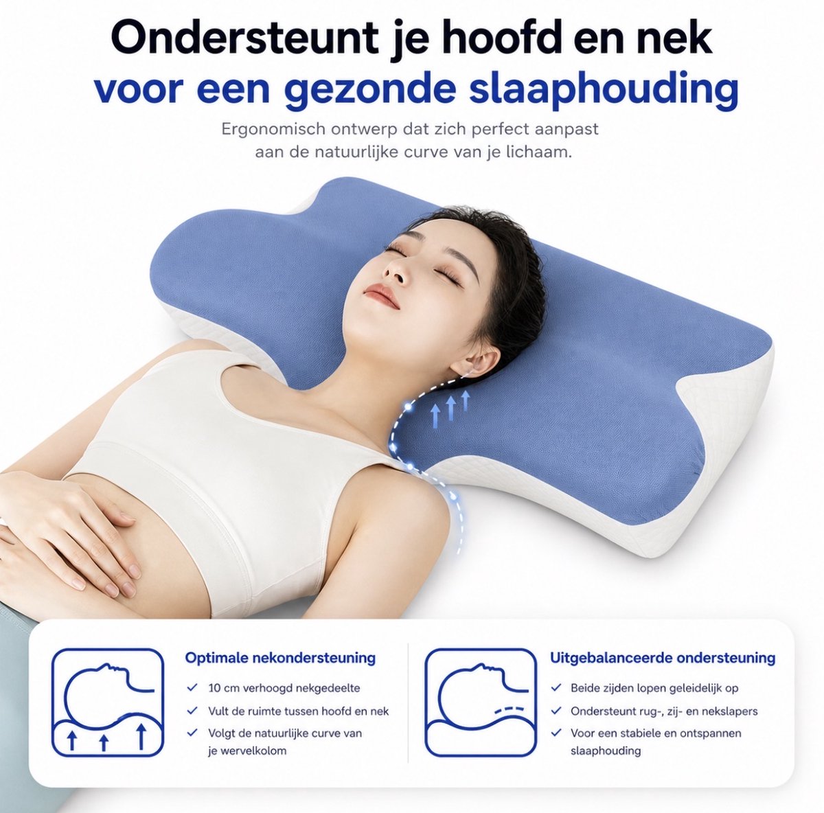 Popalino® Hoofdkussen Nekklachten met Neksteun - Alle Slapers - 4 Zones - Nekkussen - Anti Snurk Kussen - Vlinderkussen - Orthopedisch & Ergonomisch - Traagschuim - 65x35 cm