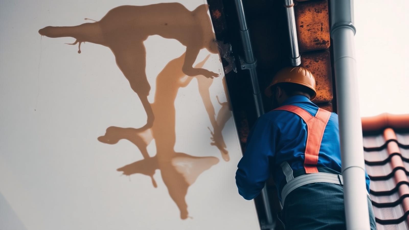 Vochtplek op een plafond door een daklekkage